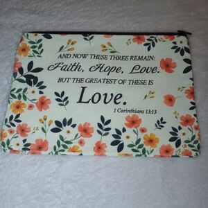 1 Corinthians 13:13 Bible Verse Inspirational Floral Pouch Nwot